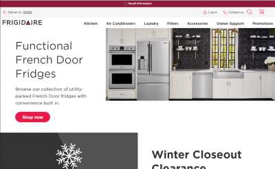 Frigidaire Ecommerce Homepage